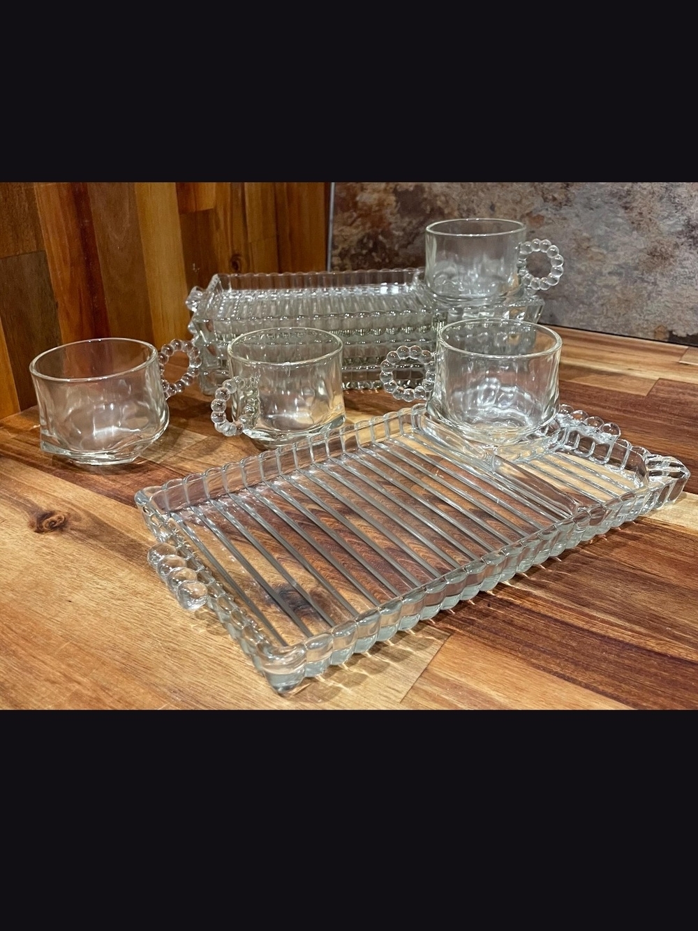 Candlewick Boopie Glass Snack/Luchenon Tray and Cup Sets Transparent Serveware